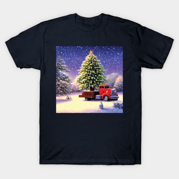 Vintage Christmas Truck on Board in Snow T-Shirt by DaysuCollege